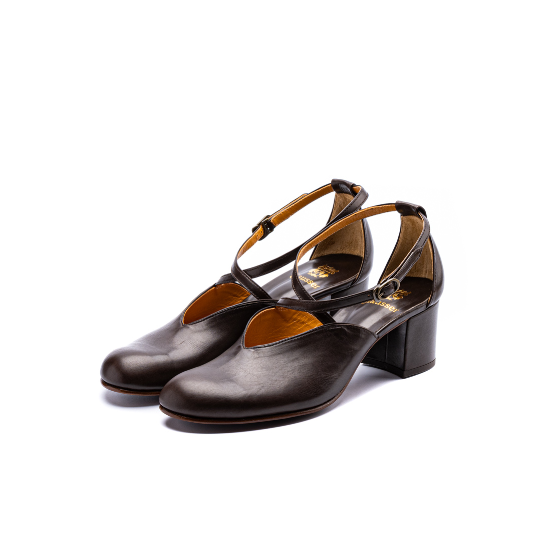 C-2334　CROSS STRAP HEEL PUMPS DBR