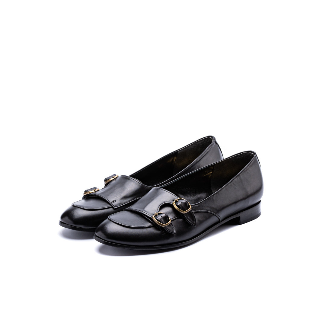 C-2335　DOUBLE MONK SLIP-ON SHOES BL